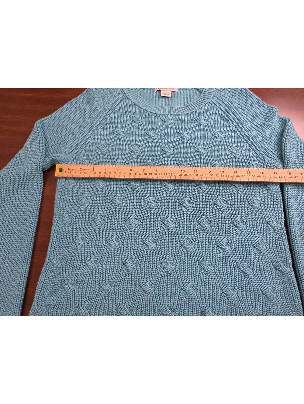 Liz Claiborne Large Turquoise Blue Cable Knit Cotton Blend Crewneck Sweater